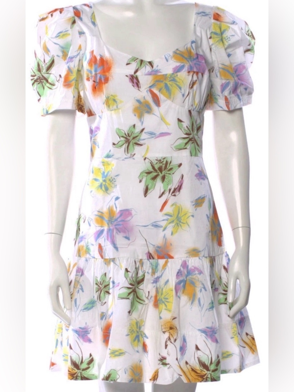 Tanya Taylor Tiana Dress Size 12 White/Multi Floral Cotton Blend New